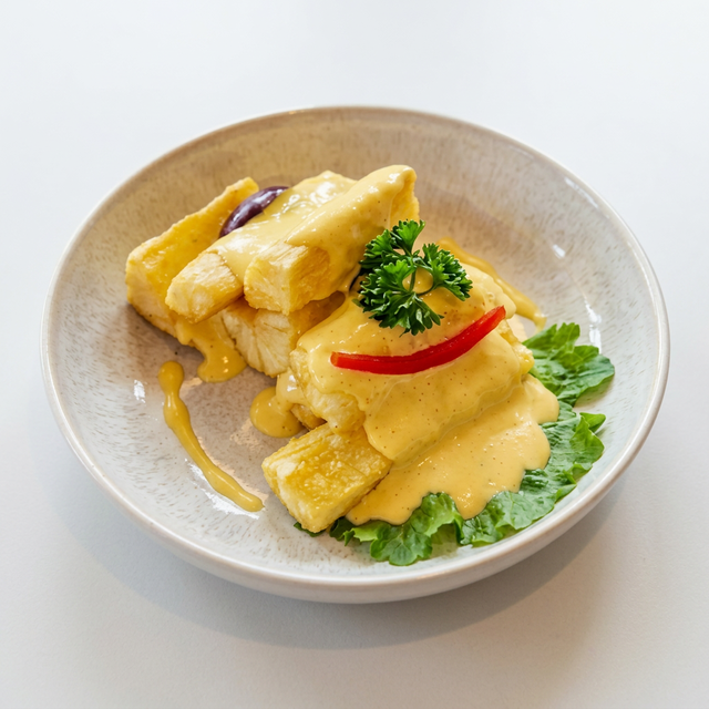 Yuca a la Huancaina (Cassava with Creamy Chili Cheese Sauce).