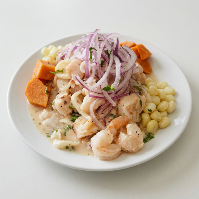 Ceviche Corvina Mixto (Mixed Corvina Ceviche).