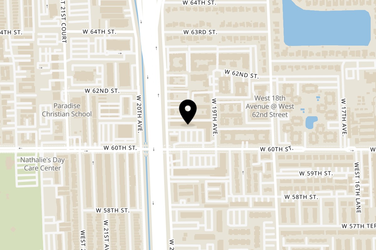 Map showing the location of Ceviches Peru 1939 W 60th St on 1939 W 60th St in Hialeah